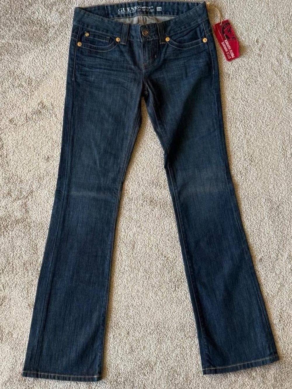Guess Jeans Y2K Low Rise Bootcut Dark Wash Embroidered Pocket Womens 28 NWT